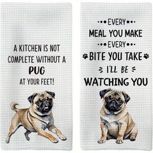 LAST ONE Pug 2pc. Cute Kitchen Towel Set NIP